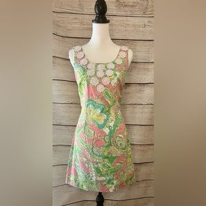 Lilly Pulitzer Nina Chin Chin shift dress size 2 pink green blue sleeveless